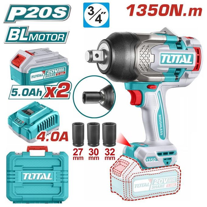 TOTAL TIWLI20135 Cordless Impact Wrench (20V, 3/4")