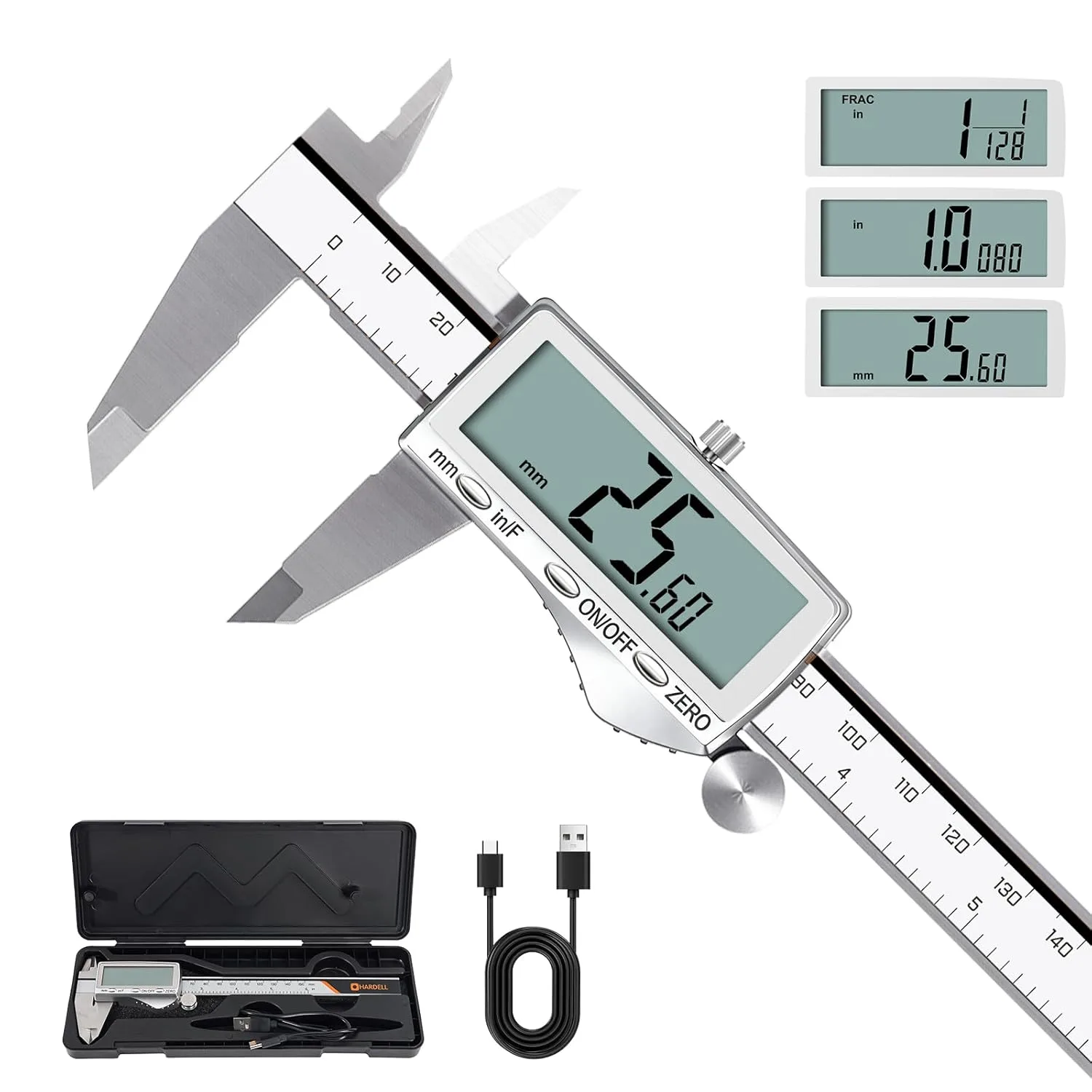 HARDELL Digital Caliper 6 Inch (Rechargeable, LCD Display)